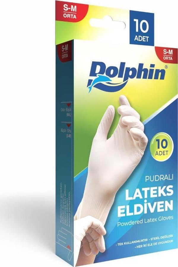 Dolphin Tek Kullanımlık Lateks Beyaz Pudralı Muayene Eldiveni - Medium - Orta Boy - 10'lu Paket - Image 1