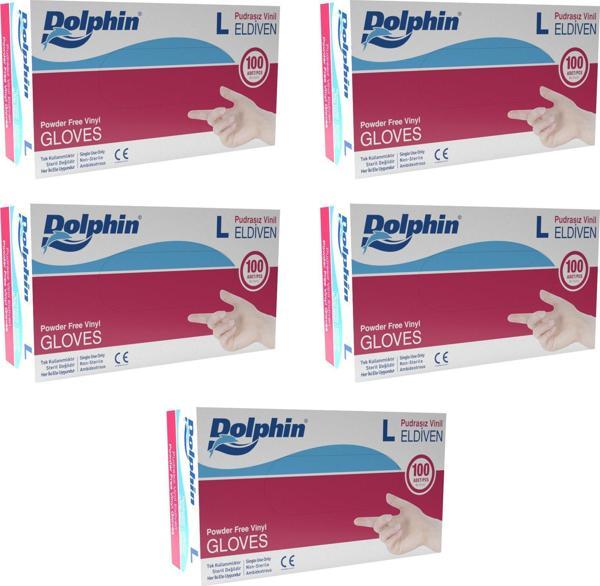 Dolphin Pudrasız Vinil Vinyl Tek Kullanımlık Eldiven Şeffaf Large Büyük Boy - 100'lü 5 Paket - Image 1