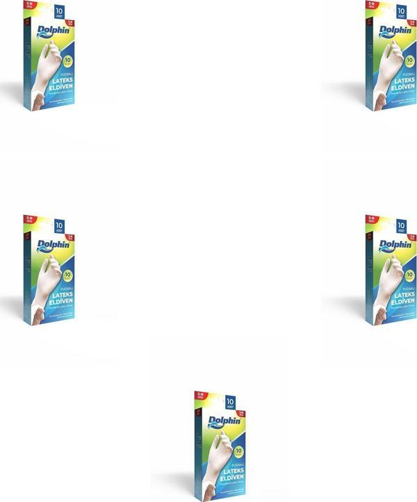 Dolphin Tek Kullanımlık Lateks Beyaz Pudralı Muayene Eldiveni - Medium - Orta Boy - 10'lu 5 Paket - Image 1