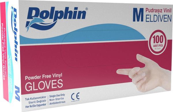 Dolphin Pudrasız Vinil Vinyl Tek Kullanımlık Eldiven Şeffaf Medium Orta Boy - 100'lü Paket - Image 1