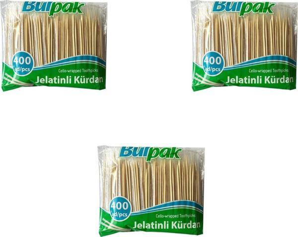 Burpak Jelatinli / Poşetli Ahşap Kürdan - 400 Adetlik 3 Paket - Image 1