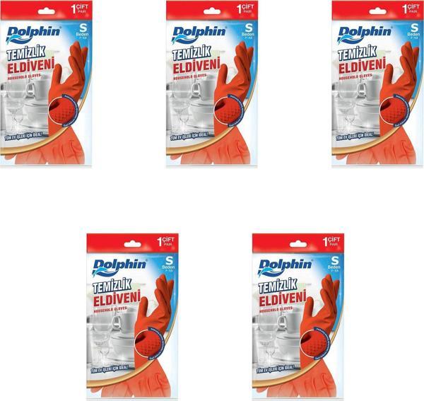 Dolphin Lateks Bulaşık Temizlik Eldiveni - Kırmızı - Small Boy ( Küçük ) - 7-7,5 - 5 Paket - Image 1