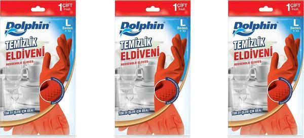 Dolphin Lateks Bulaşık Temizlik Eldiveni - Kırmızı - Large ( Büyük ) - 9-9,5 - 3 Paket - Image 1