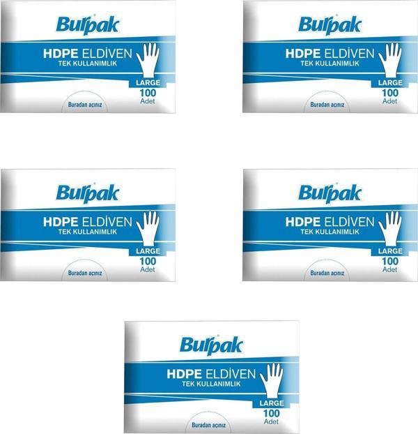 Burpak HDPE İş Temizlik Tek Kullanımlık Şeffaf Eldiven / Büyük Boy / 100 Adetlik 5 Paket  - Image 1