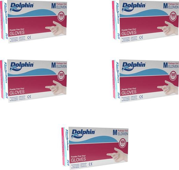 Dolphin Pudrasız Vinil Vinyl Tek Kullanımlık Eldiven Şeffaf Medium Orta Boy - 100'lü 5 Paket - Image 1