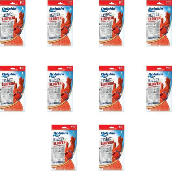 Dolphin Lateks Bulaşık Temizlik Eldiveni - Kırmızı - Large ( Büyük ) - 9-9,5 - 10 Paket - Image 1