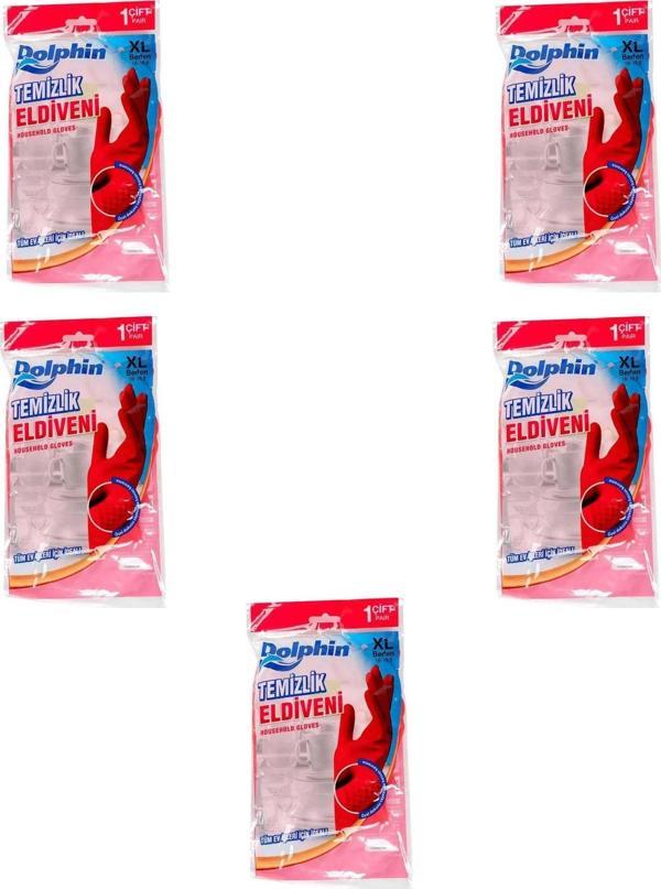 Dolphin Lateks Bulaşık Temizlik Eldiveni - Kırmızı - XL - No : 10 - 5 Çift - Paket - Image 1
