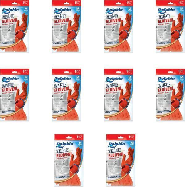 Dolphin Lateks Bulaşık Temizlik Eldiveni - Kırmızı - Orta Boy ( Medium ) - 8-8,5 - 10 Paket - Image 1