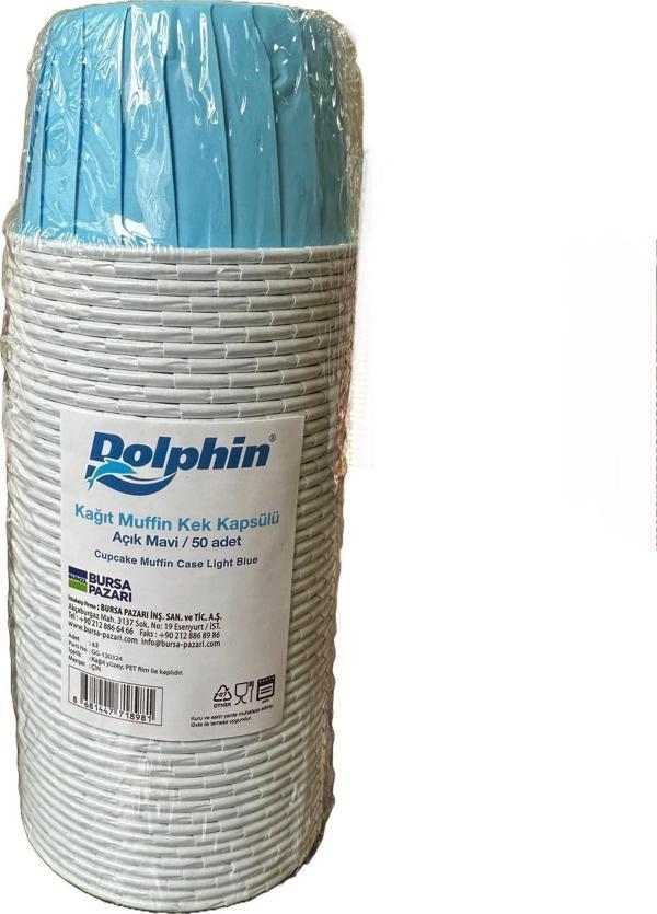 Dolphin Muffin Kağıt Karton Mavi Cupcake Kek Kalıbı Kapsülü Kabı - 50 Adetlik 1 Paket - Image 1