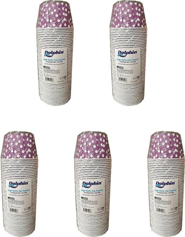 Dolphin Muffin Kağıt Karton Mor Puantiyeli Cupcake Kek Kalıbı Kapsülü Kabı - 50 Adetlik 5 Paket - Image 1