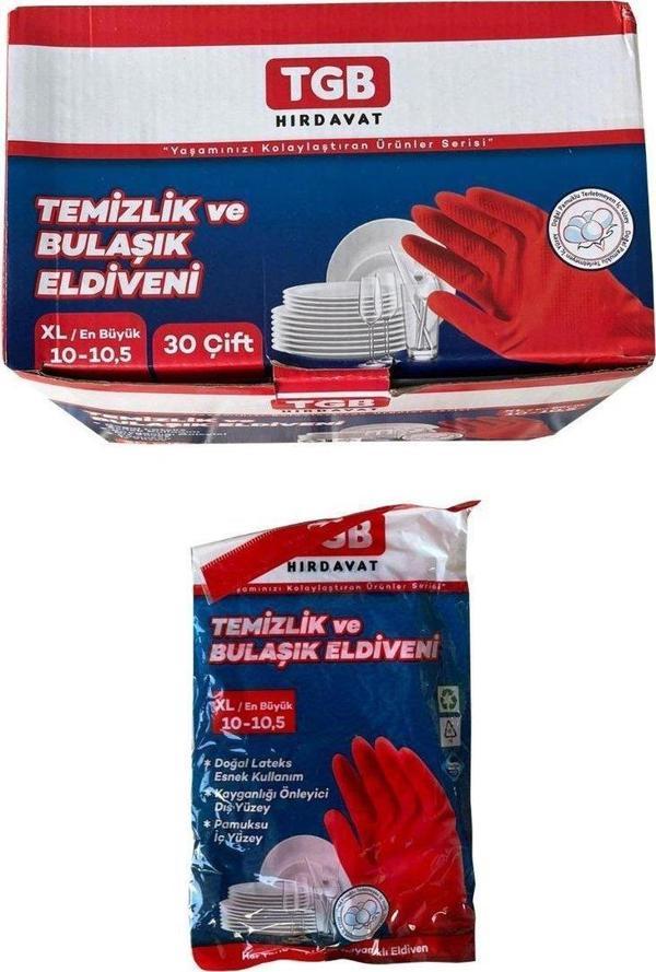 TGB Mutfak Bulaşık Temizlik Ev İş Eldiveni - Kırmızı - No:10 / XL - 1 Çift Paket - Image 1