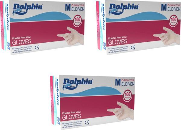 Dolphin Pudrasız Vinil Vinyl Tek Kullanımlık Eldiven Şeffaf Medium Orta Boy - 100'lü 3 Paket - Image 1