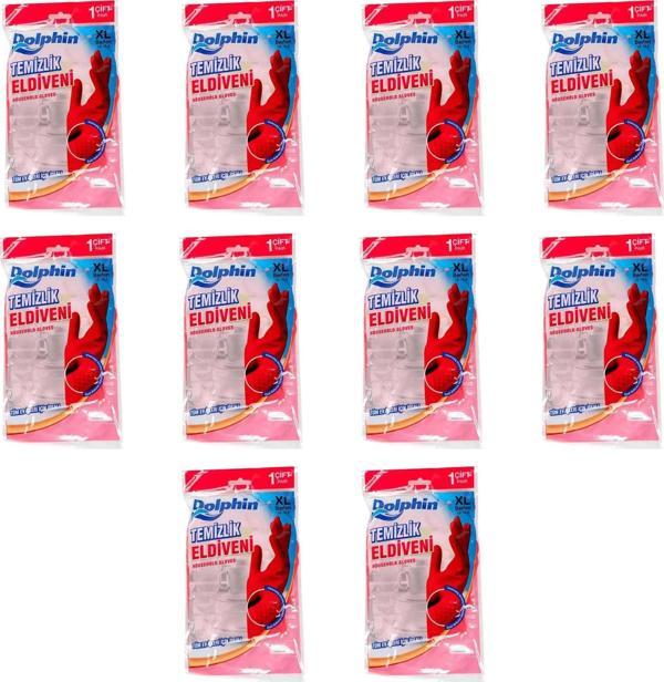 Dolphin Lateks Bulaşık Temizlik Eldiveni - Kırmızı - XL - No : 10 - 10 Çift - Paket - Image 1