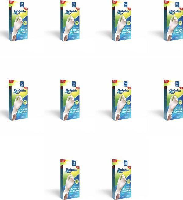 Dolphin Tek Kullanımlık Lateks Beyaz Pudralı Muayene Eldiveni - Medium - Orta Boy - 10'lu 10 Paket - Image 1