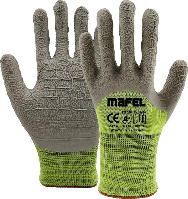 Mafel MF-82/83 Pütürlü Neon Yeşil Lateks İş Güvenlik Eldiven - 10/XL - 1 Çift - Paket - Image 1
