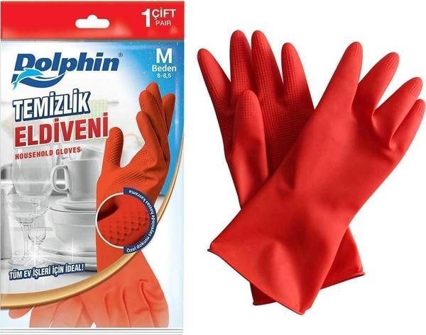 Dolphin Lateks Bulaşık Temizlik Eldiveni - Kırmızı - Orta Boy ( Medium ) - 8-8,5 - 1 Çift - Paket - Image 1