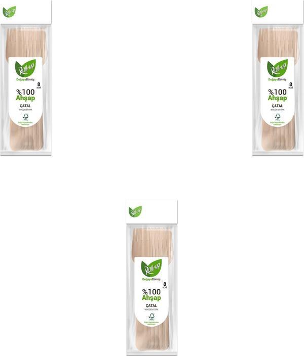 Roll-Up Doğaya Dönüş Ekolojik Doğal Doğa Dostu %100 Ahşap Çatal - 16 Cm. - 8'li 3 Paket  - Image 1