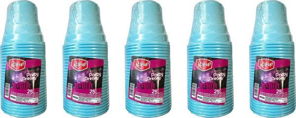 Roll-Up Party Dreams Parti Davet Piknik Renkli Plastik Sert Mika Bardak - Turkuaz - 25'li 5 Paket  - Image 1