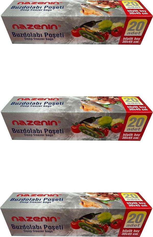 Nazenin Düz Kilitsiz Şeffaf Büyük Boy Buzdolabı Yemek Gıda Poşeti Torbası- 30x45 Cm. - 20'li 3 Paket - Image 1