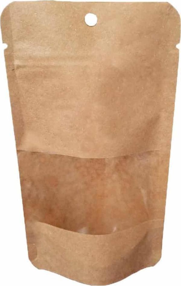 Doypack Pencereli Kraft Delikli Kilitli Kese Kağıdı - Küçük Boy - 11x18x7 Cm. - 20 Adetlik 1 Paket - Image 1