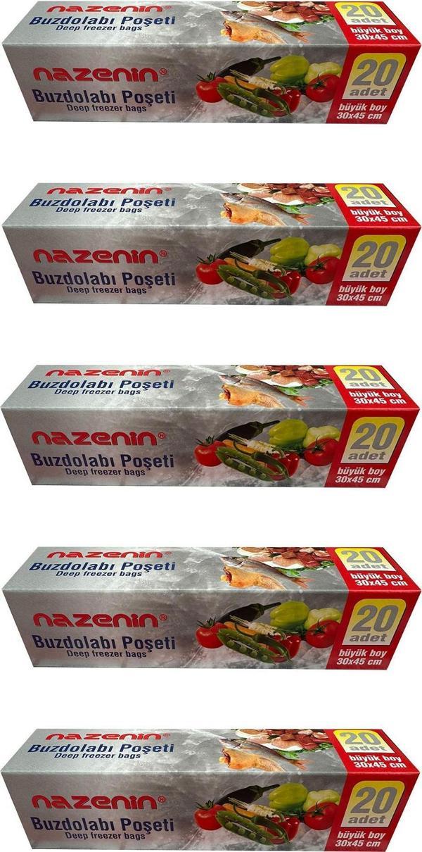 Nazenin Düz Kilitsiz Şeffaf Büyük Boy Buzdolabı Yemek Gıda Poşeti Torbası- 30x45 Cm. - 20'li 5 Paket - Image 1