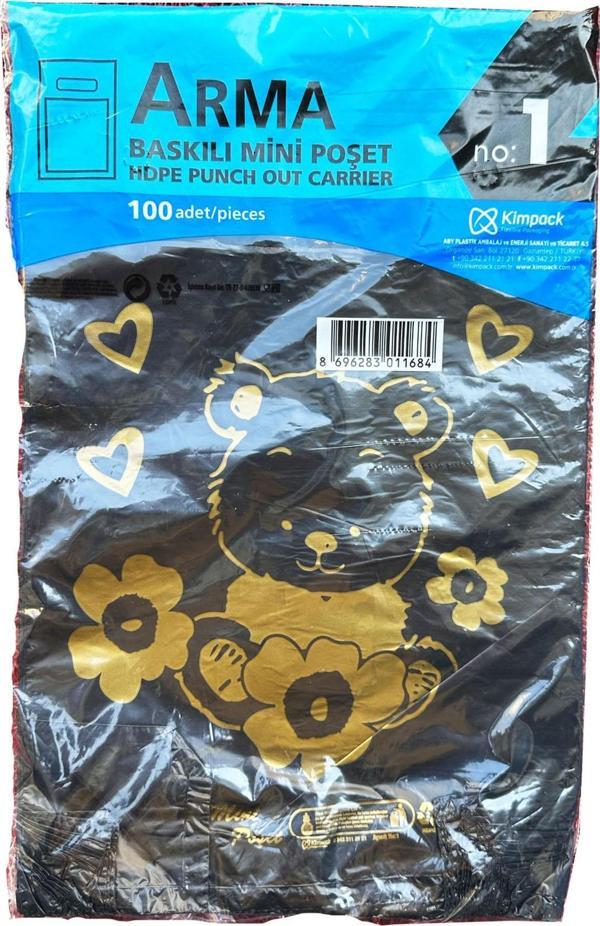 Arma Baskılı Mini Blok Poşet Torba - No : 1 - 22x35 Cm. - Siyah - 100 Adetlik 1 Paket - Image 1