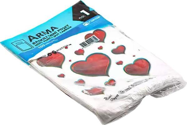 Arma Baskılı Mini Blok Poşet Torba - No : 1 - 22x35 Cm. - Beyaz - 100 Adetlik 1 Paket - Image 1