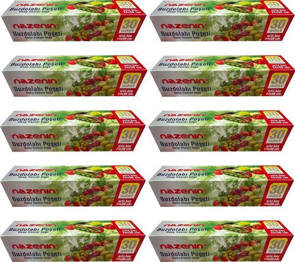 Nazenin Düz Kilitsiz Şeffaf Orta Boy Buzdolabı Yemek Gıda Poşeti Torbası- 24x38 Cm. - 30'lu 10 Paket - Image 1