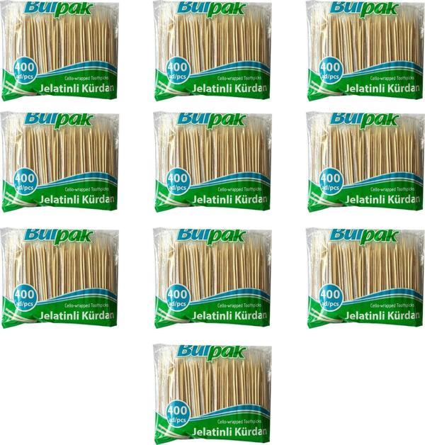 Burpak Jelatinli / Poşetli Ahşap Kürdan - 400 Adetlik 10 Paket - Image 1