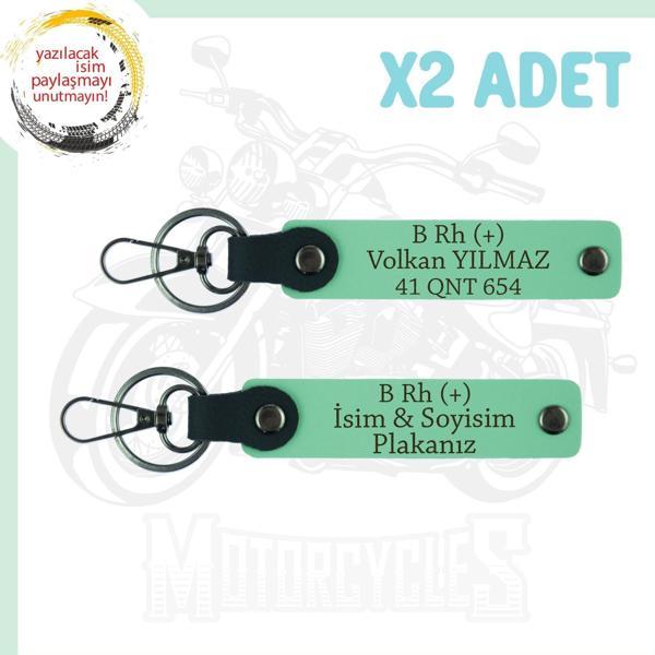 Yeşil, Efsane Motorculara Özel, İsim Plaka ve B Rh (+) Kan Grubu Yazılı Anlamlı Hediye x2 Anahtarlık - Image 1