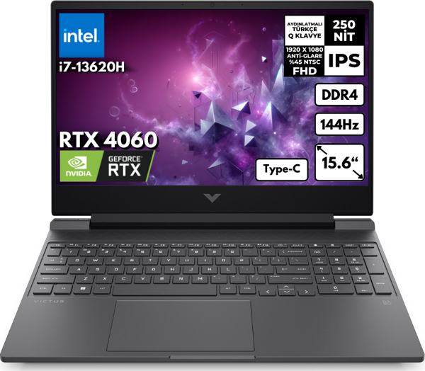 HP Victus 15-FA1085NT i7-13620H 48 GB 512 GBSSD RTX4060 (8GB) 144Hz 15.6" FHD Windows 10 Pro Gaming Notebook B10FNEAHMF80 - Image 1