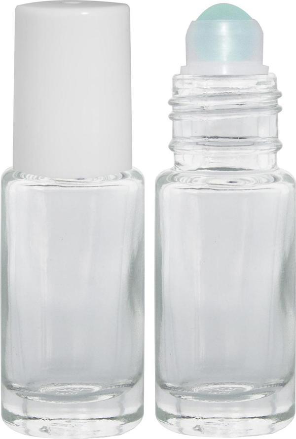 5 ml Boş Parfüm Esans Şişesi Roll on Cam – Beyaz Kapak Takım 20 Adet - Image 1