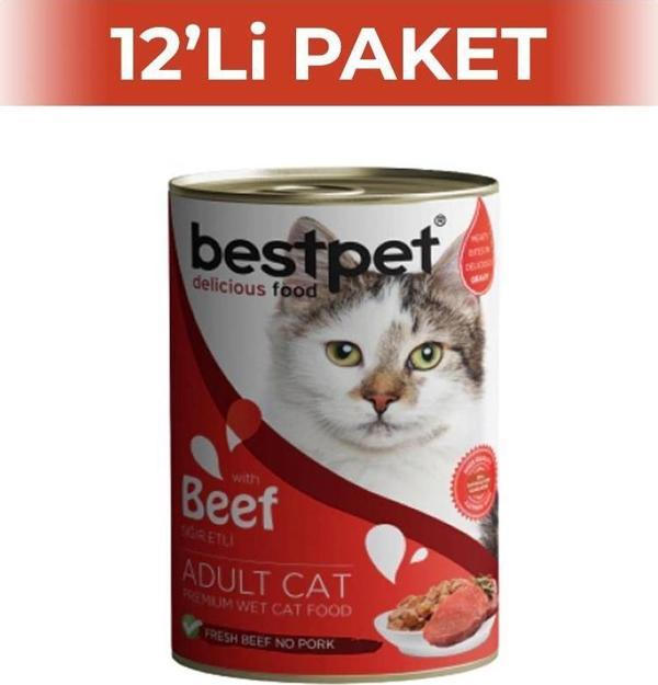 Bestpet Parça Sığır Etli Yetişkin Konserve Kedi Maması 400 gr 12 Adet - Image 1