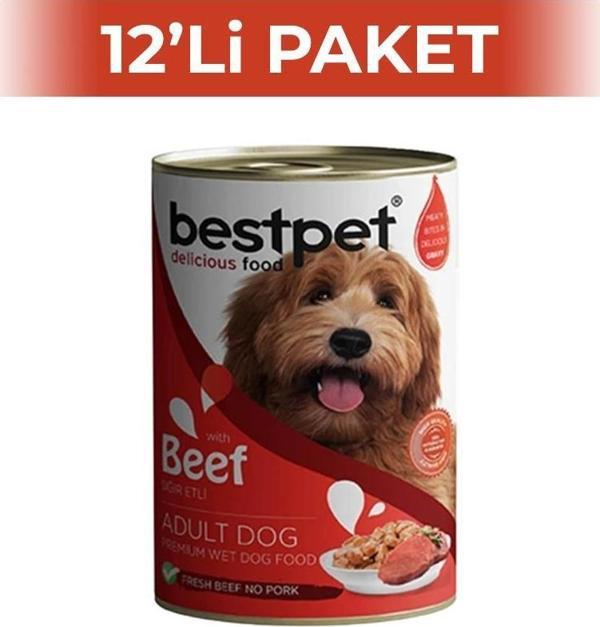 Bestpet Parça Sığır Etli Yetişkin Konserve Köpek Maması 400 gr 12 Adet - Image 1