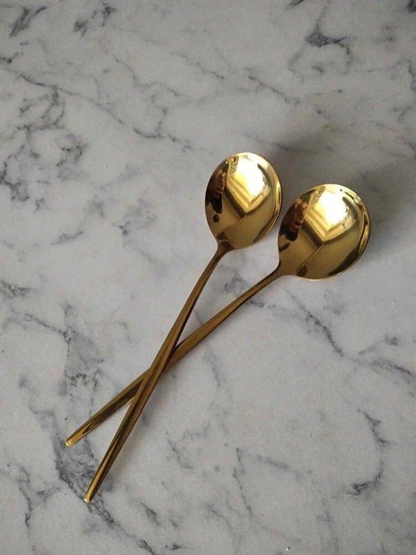Büro Ev Ofis Mutfağı için 6ADET Çelik Golden Titanyum Kaplı Yemek Kaşığı Seti - Image 1