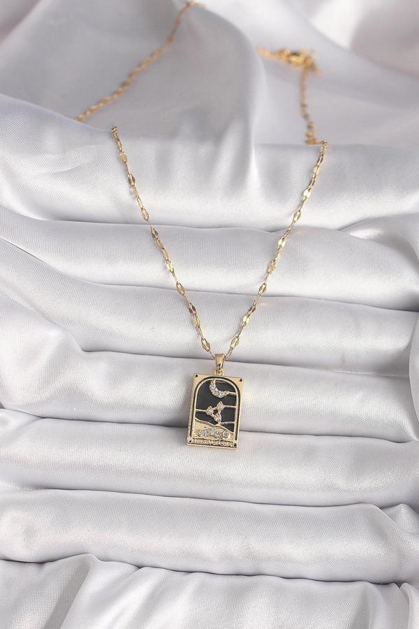 Zarif Kadın için Golden Çelik Zirkonlu Ay Tarot Kolye - Image 1