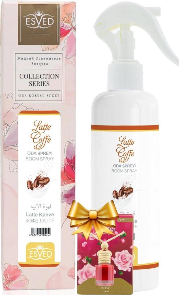 Latte Kahve Kokusu Sprey 400Ml. Gül Kokusu Araba Kokusu 8Ml. Hediyeli - Image 1