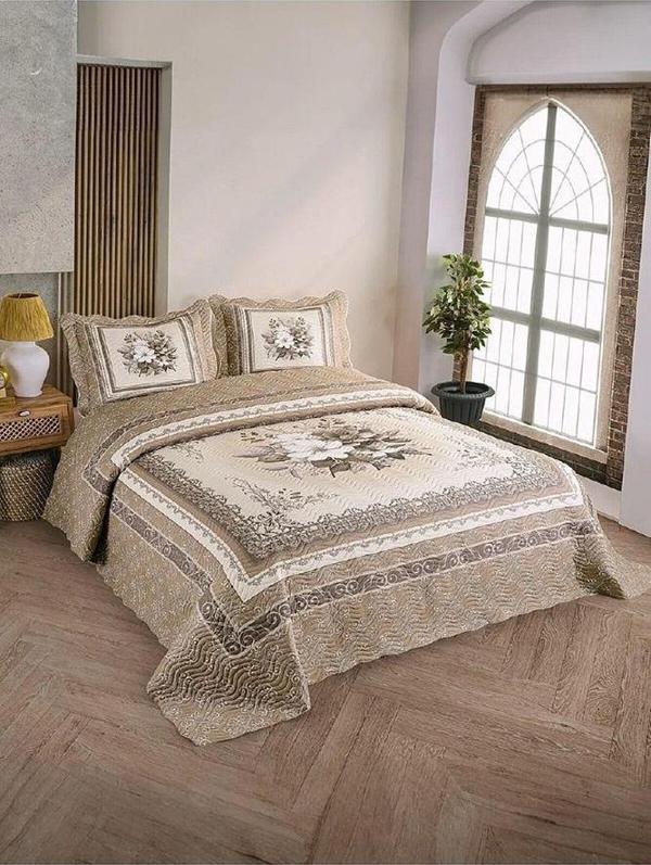 Çift Kişilik Microfiber Kapitone Yatak Örtüsü Beste Kahve - Image 1