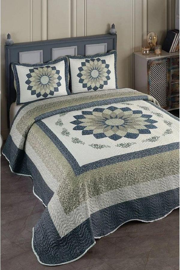 Çift Kişilik Microfiber Kapitone Yatak Örtüsü Gloria Yeşil - Image 1