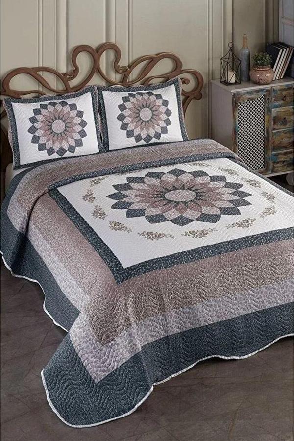 Çift Kişilik Microfiber Kapitone Yatak Örtüsü Gloria Kahve - Image 1