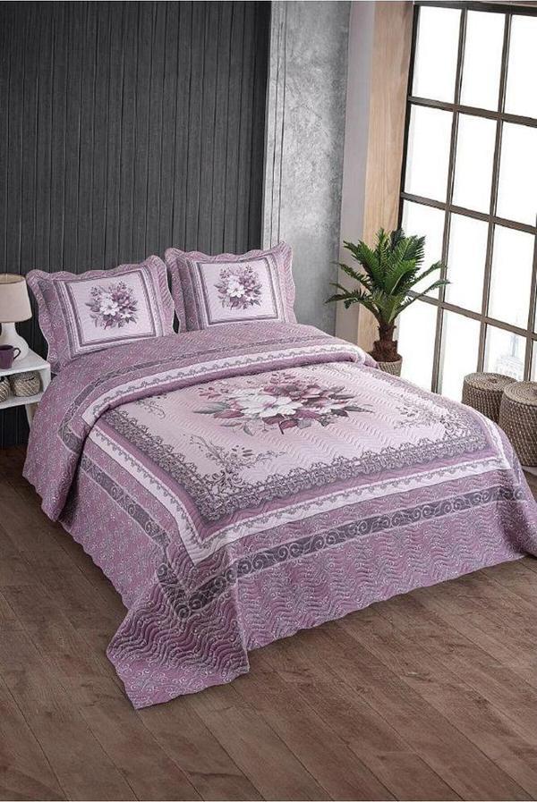 Çift Kişilik Microfiber Kapitone Yatak Örtüsü Beste Lila - Image 1