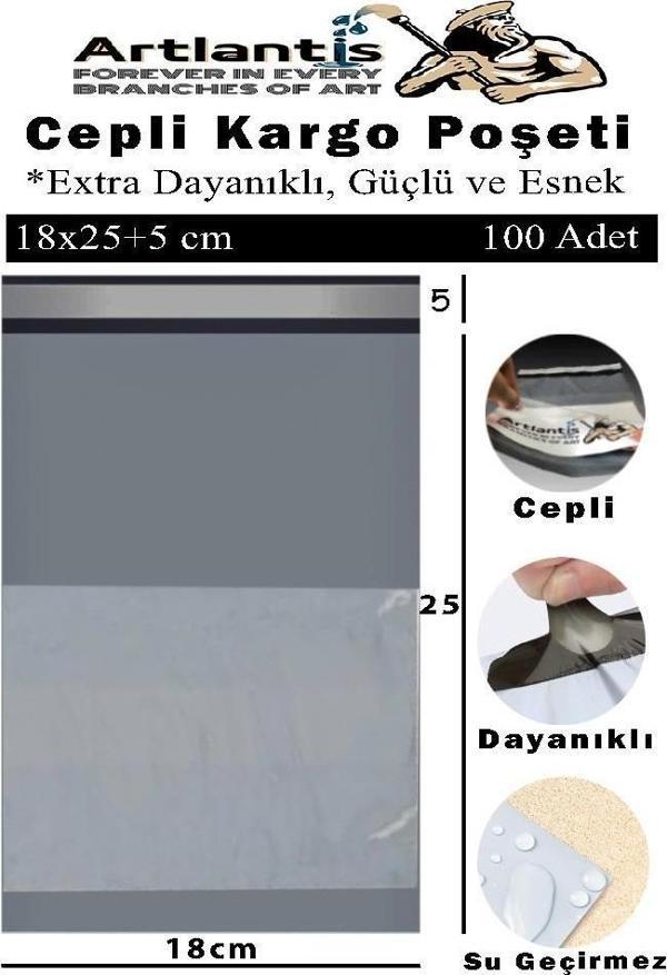Plastik Kargo Poşeti Cepli 18x25+5 cm 100 Adet 1 Paket Ekonomik Cepli Kargo Poşeti Dayanıklı Gri Esnek - Image 1