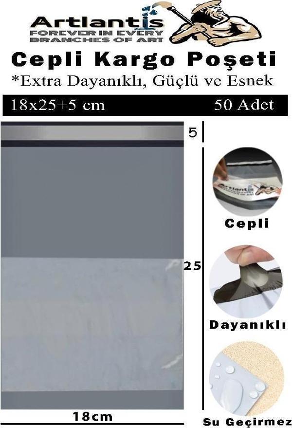 Plastik Kargo Poşeti Cepli 18x25+5 cm 50 Adet 1 Paket Ekonomik Cepli Kargo Poşeti Dayanıklı Gri Esnek - Image 1