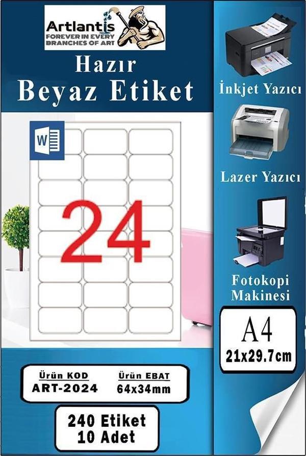A4 Hazır Etiket 64x34 mm 10 Sayfa 1 Paket Kendinden Yapışkanlı Fotokopi Lazer İnkjet Kağıdı Yazıcılar İçin Uyumlu - Image 1