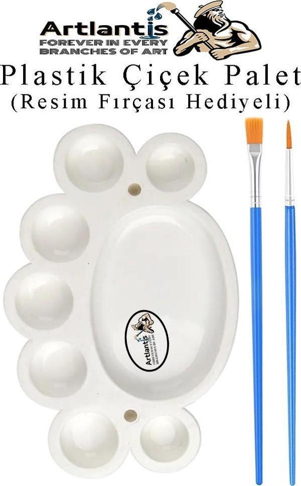 Plastik Çiçek Palet 1 Adet Çiçek Boya Paleti 8 Hazneli 17 cm  Resim Boyama Paleti Fırça Hediyeli Sanatsal Hobi - Image 1