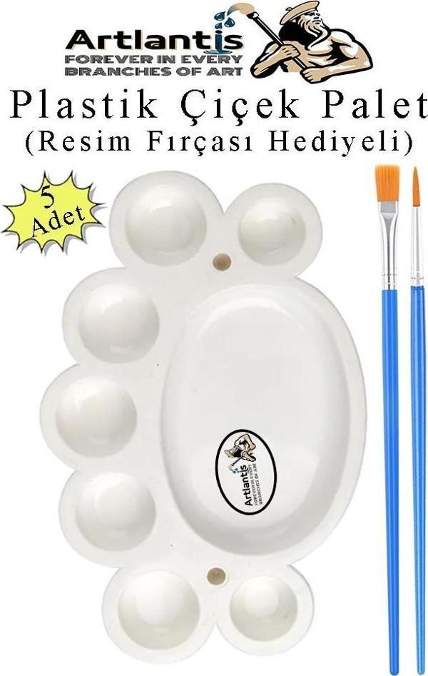 Plastik Çiçek Palet 5 Adet Çiçek Boya Paleti 8 Hazneli 17 cm  Resim Boyama Paleti Fırça Hediyeli Sanatsal Hobi - Image 1