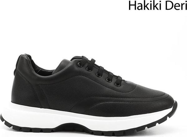 Kadın Siyah Lastik Bağcıklı Hakiki Deri Sneaker - Image 1