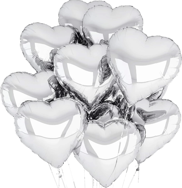 Metalize Parlak Gümüş Şekilli Kalp Uçan Balon Folyo 45 Cm 10 Adet - Image 1