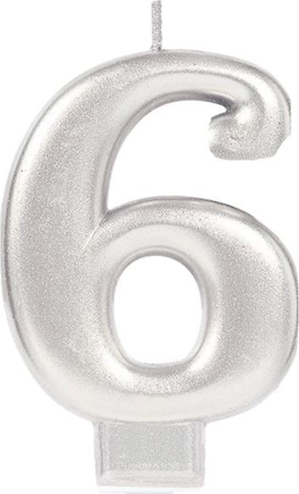 6 Rakam Mum Gümüş Renk - Image 1