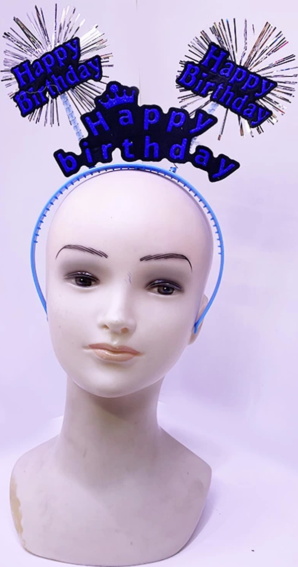Happy Birthday Yazılı Püsküllü Neon Mavi Renk Doğum Günü Tacı 22x19 Cm - Image 1